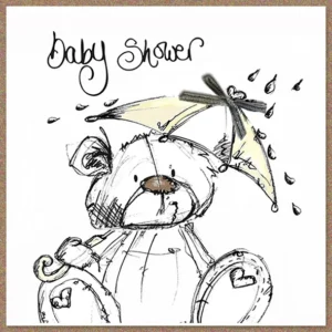 A hand-finished New Baby greeting card by Tracey Russell featuring the adorable Scribble-Bear character, perfect for celebrating a baby shower.
