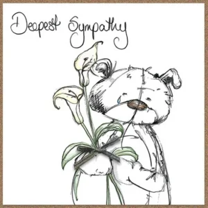 A hand-finished Tracey Russell greeting card featuring the cute Scribble-Bear character, perfect for sympathy and thinking of you occasions.