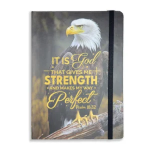 A sturdy 21cm by 15cm hardcover notepad from our jotters collection, featuring an inspirational religious quote on the cover, ideal for journaling spiritual reflections or Bible study notes.