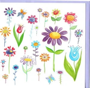 Square meadow flowers greeting card from the Big Sky collection, featuring a vibrant floral illustration on premium paper with a matching envelope.