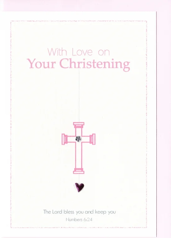 Three Dot Greetings Card With Love Christening Pink