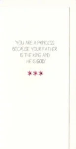 A hand-finished contemporary Christian greeting card featuring a princess design, perfect for sharing encouragement and meaningful scripture.