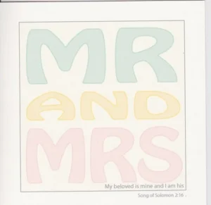 A square handmade greeting card for weddings and anniversaries featuring a decorative Bible verse on the front cover, perfect for engagement or religious marriage celebrations.
