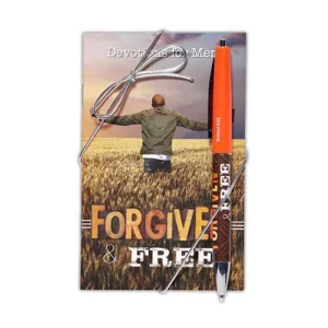 A Forgiven & Free soft cover devotional book paired with a matching pen, presented as an elegant Father's Day gift set for men from our collection of Christian devotionals and journals.