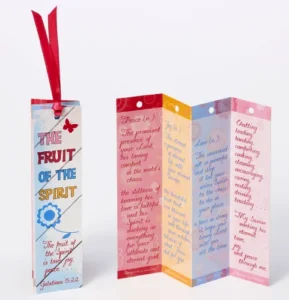 A set of four accordion-fold scripture bookmarks for women with ribbon closures, perfect for Mother's Day gifts.