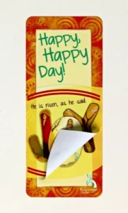 A colorful Happy, Happy Day bookmark featuring a removable sticker design, perfect as a thoughtful Easter gift for decorating mirrors or binders.