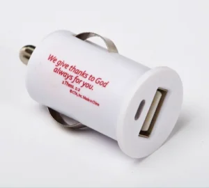 A decorative USB car charger featuring the phrase Serving with a Heart Like Jesus, part of our collection of inspirational Christian gifts for daily spiritual encouragement.