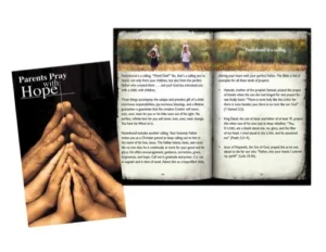 A softcover Christian devotional book titled Parents Pray With Hope featuring 64 pages of daily Scriptures and spiritual reflections to support parents on their faith journey.