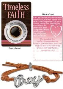 Adjustable suede prayer bracelet with silver lettering featuring a meaningful scripture card, perfect for Mother's Day gifts or women's inspirational jewelry.