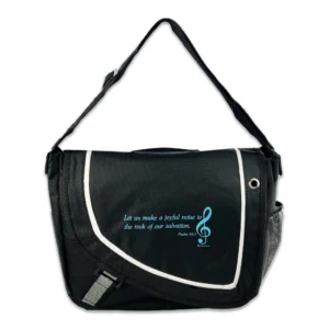 A high-quality laptop shoulder bag featuring a musical Make a Joyful Noise design, suitable as a thoughtful Father's Day gift or stylish addition to our collection of tote bags and pouches.