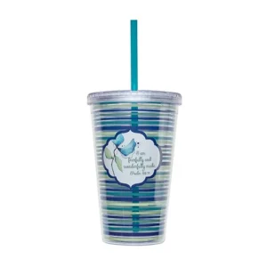 A stylish insulated tumbler for women featuring Psalm 139:14 scripture, perfect as a thoughtful Mother's Day gift or daily inspirational take out tumbler.