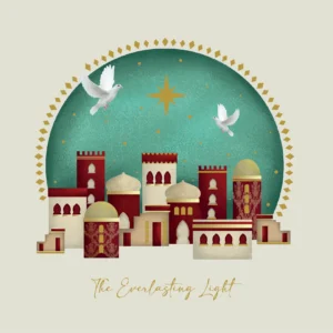 A pack of ten Tearfund Christmas cards featuring the Everlasting Light design, printed on premium FSC-accredited board with matching envelopes.