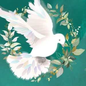 A pack of 10 Tearfund Christmas cards featuring a minimalist dove illustration, printed on high-quality FSC-certified board.
