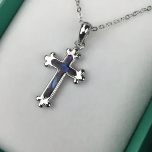 Inlaid Shell Celtic Cross Pendant Purple