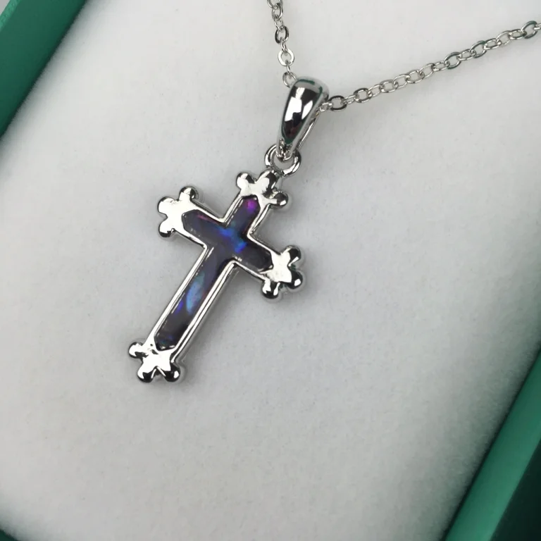 Inlaid Shell Celtic Cross Pendant Purple