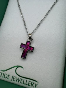Inlaid Paua Shell Cross Pendant Pink