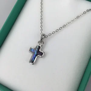 Inlaid Paua Shell Cross Pendant Purple