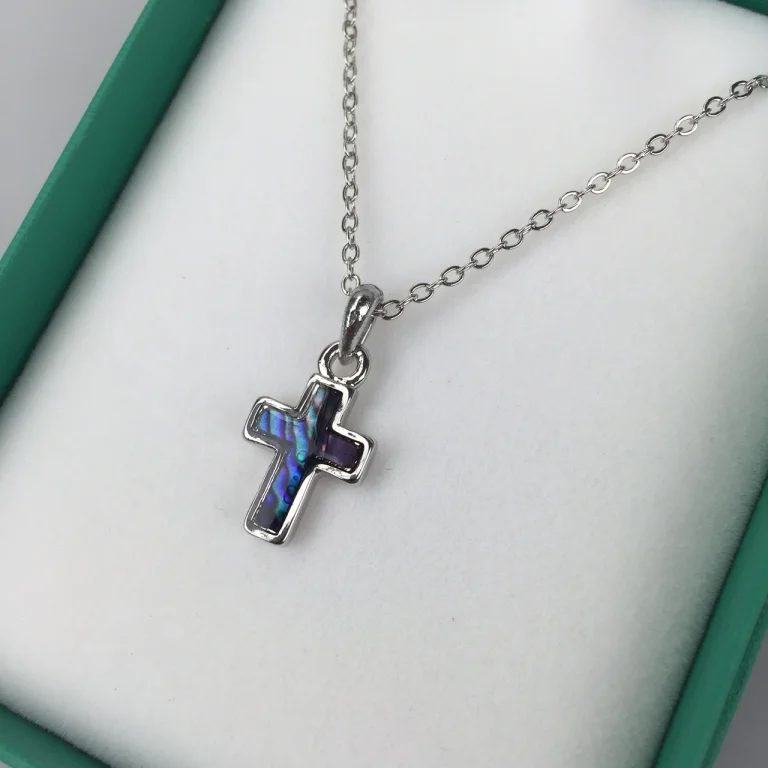 Inlaid Paua Shell Cross Pendant Purple