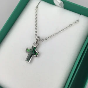 Inlaid Paua Shell Cross Pendant Green