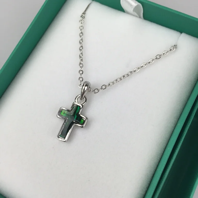 Inlaid Paua Shell Cross Pendant Green