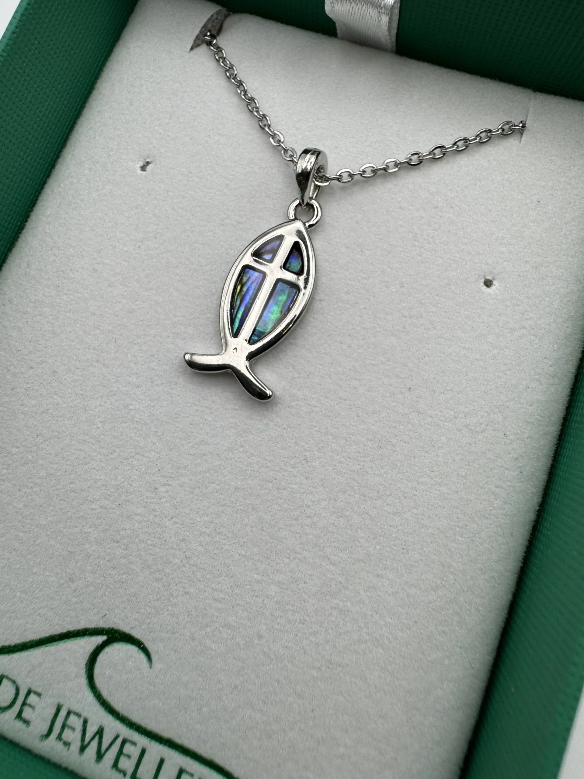 Inlaid Paua Fish with Cross Pendant in Natural