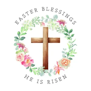 Five premium Easter blessings greeting cards and envelopes featuring elegant religious spring designs, printed in the UK on eco-friendly paper.
