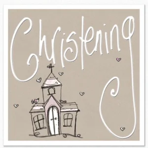 A beautiful Tracey Russell greeting card for a baby girl's christening, featuring elegant hand-drawn style illustrations and religious stationery design suitable for a christening gift.