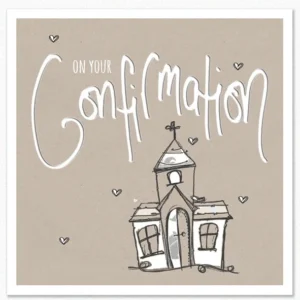 A decorative Tracey Russell design Christian confirmation greeting card featuring elegant illustrations and religious symbolism suitable for a religious celebration.