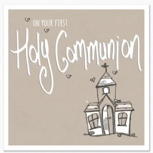 A decorative Tracey Russell Christian greeting card designed for a 1st Holy Communion celebration featuring elegant artistic illustrations.