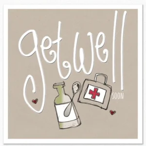 A decorative Christian Get Well Soon greeting card designed by Tracey Russell with elegant illustrations and uplifting messaging.