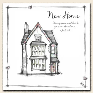 A decorative New Home greeting card from the Tracey Russell collection featuring elegant design elements suitable for a thoughtful Christian housewarming gift.