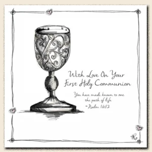 A beautiful Christian greeting card by Tracey Russell Designs for a 1st Holy Communion featuring elegant decorative artwork and a heartfelt sentiment.