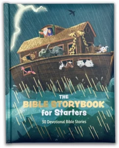 A children's Bible storybook featuring thirty simple, short retellings of well-known scriptures, perfect for bedtime reading to help young kids learn biblical lessons.