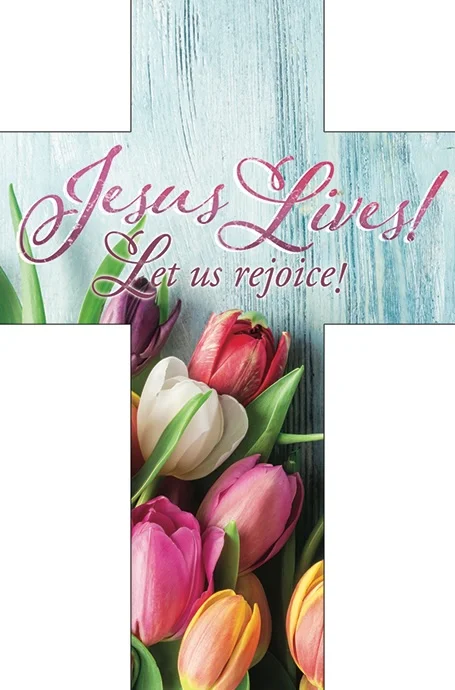 Easter Cross Bookmark - Jesus Lives Let us Rejoice Pack of 25