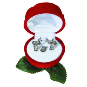 A decorative 5-piece nativity set featuring detailed figurines of the Holy Family presented in an elegant rose-colored gift box, perfect for seasonal Christmas gifts and holiday home decor.