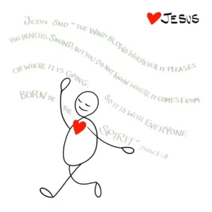 A charming and minimalist doodle-style greeting card featuring the scripture verse John 3:8, perfect for sending encouragement and faith-based messages to family.