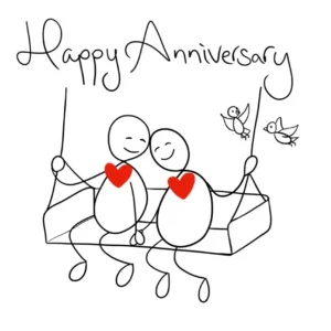 A charming and humorous doodle-style anniversary greeting card from the Yes Cards collection, perfect for celebrating an engagement or a wedding anniversary.