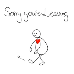 A humorous and simplistic doodle-style farewell card for a colleague or friend, belonging to our sorry you're leaving greeting card collection.