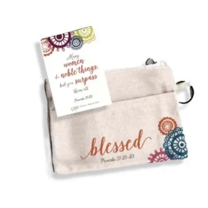 A stylish zippered pouch from the Noble Woman collection featuring watercolor artwork, designed as a versatile tote bag accessory or cardholder for women's retreats.